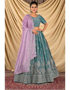 Sea Green Barbery Silk Lehenga Choli With Rangoli Dupatta - Gajiwala