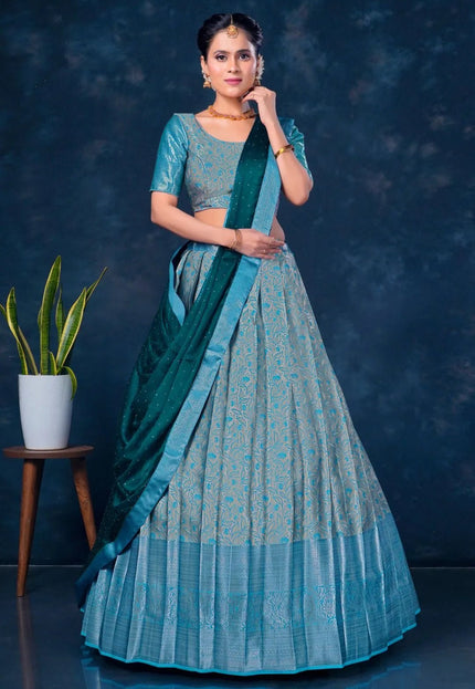 Sea Green Designer Lehenga Choli in Banarasi Silk - Gajiwala