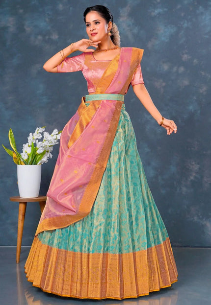 Sea Green Designer Lehenga Choli in Tissue Silk - Gajiwala