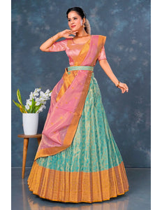 Sea Green Designer Lehenga Choli in Tissue Silk - Gajiwala