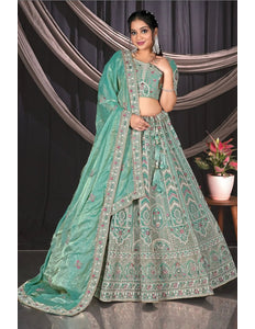 Sea Green Embroidered Jimmy Chew Lehenga Choli For Weddings - Gajiwala