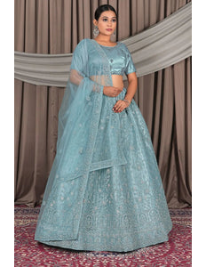 Sea Green Embroidery Work Net Lehenga Choli - Gajiwala