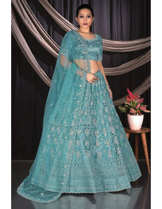 Sea Green Exclusive Net Lehenga Choli With Embroidered Work - Gajiwala