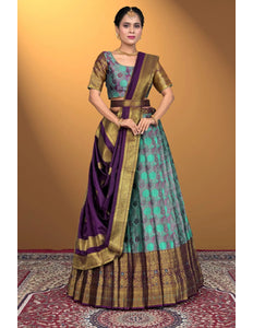 Sea Green Jacquard Silk With Digital Print Latest Lehenga Choli - Gajiwala