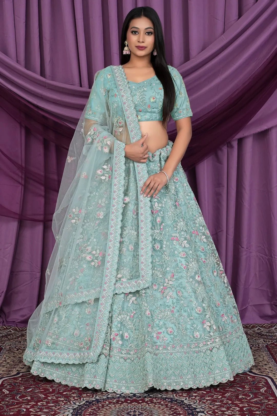 Sea Green Latest Heavy Net Lehenga Choli - Gajiwala