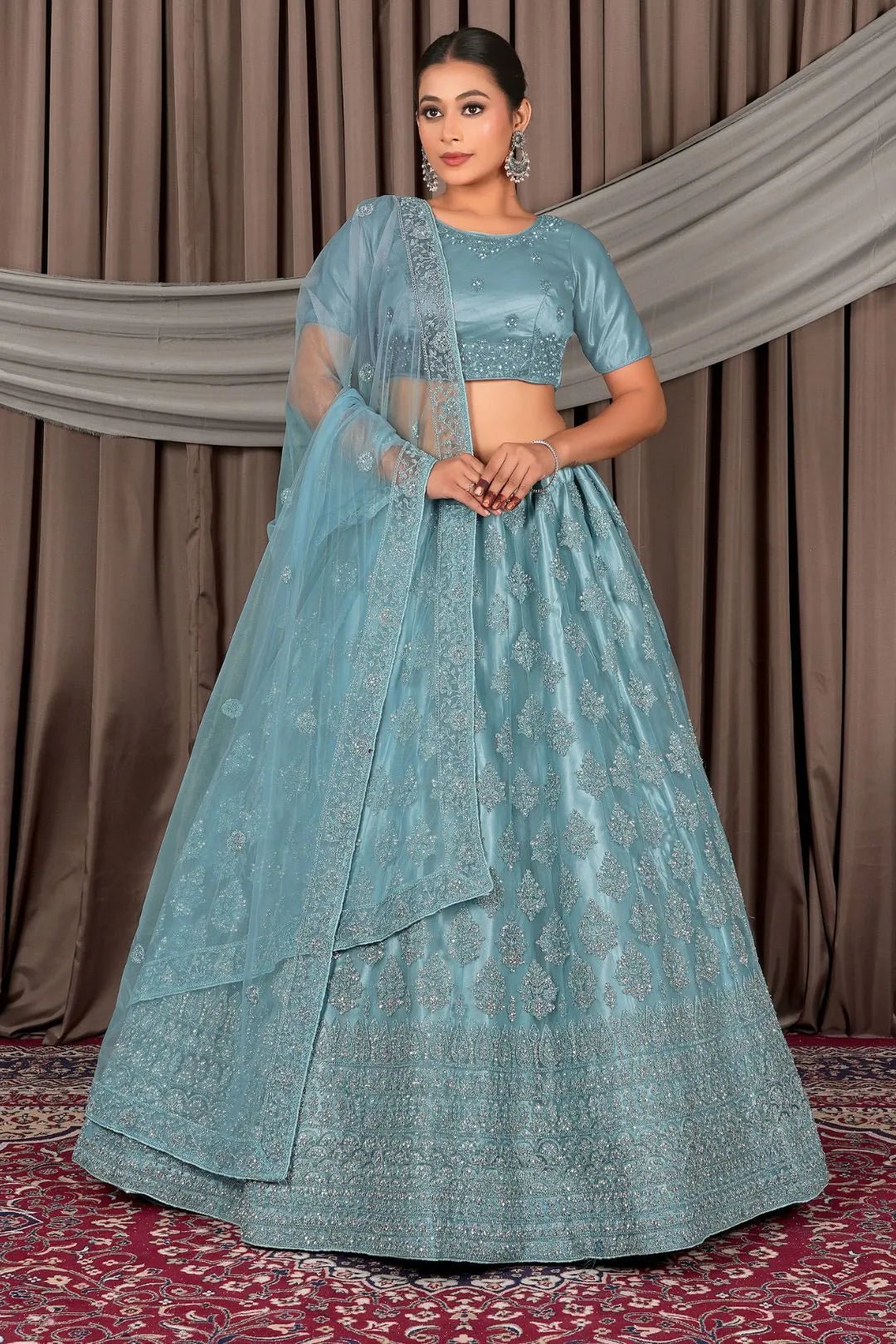 Sea Green Latest Net Lehenga Choli For Women - Gajiwala