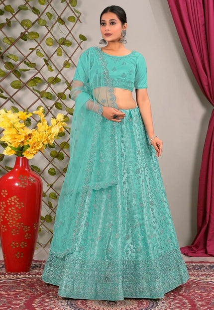 Sea Green Latest Net Lehenga Choli Set Wedding - Gajiwala
