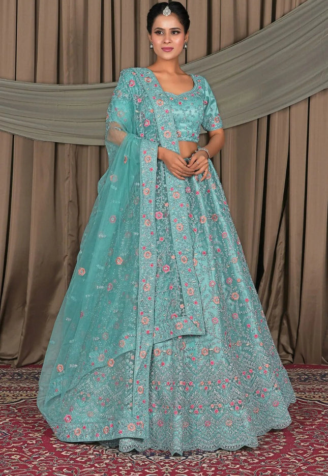 Sea Green Latest Party Wear Lehenga Choli - Gajiwala