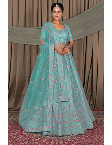 Sea Green Latest Party Wear Lehenga Choli - Gajiwala