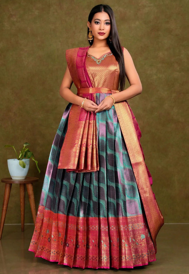 banarasi long dress design Silk Anarkali Dress Long Dress With Banarasi Dupatta Heavy Banarasi Silk Maxi Set With Organza Dupatta Anarkali Style Elegance