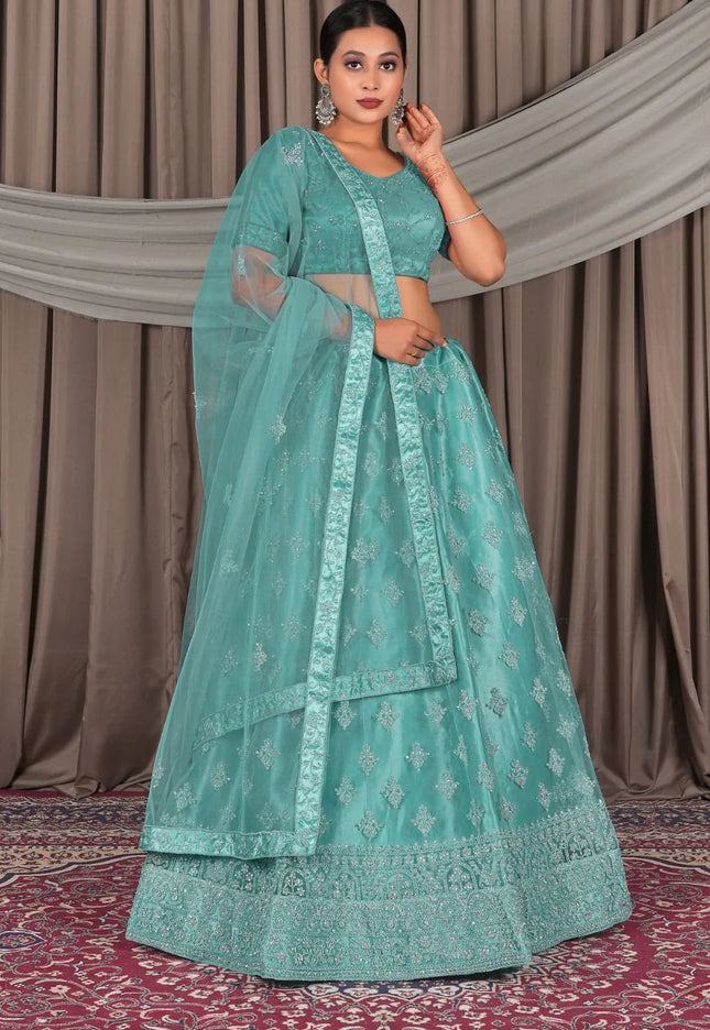 Sea Green Net Lehenga Designs For Wedding For Women - Gajiwala