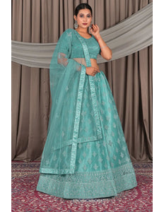 Sea Green Net Lehenga Designs For Wedding For Women - Gajiwala