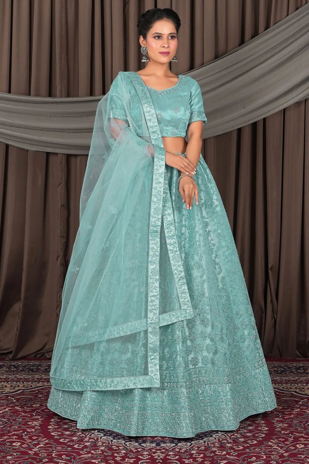 Sea Green Party wear Heavy designer Net Lehenga Choli - Gajiwala