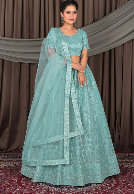 Sea Green Party wear Heavy designer Net Lehenga Choli - Gajiwala