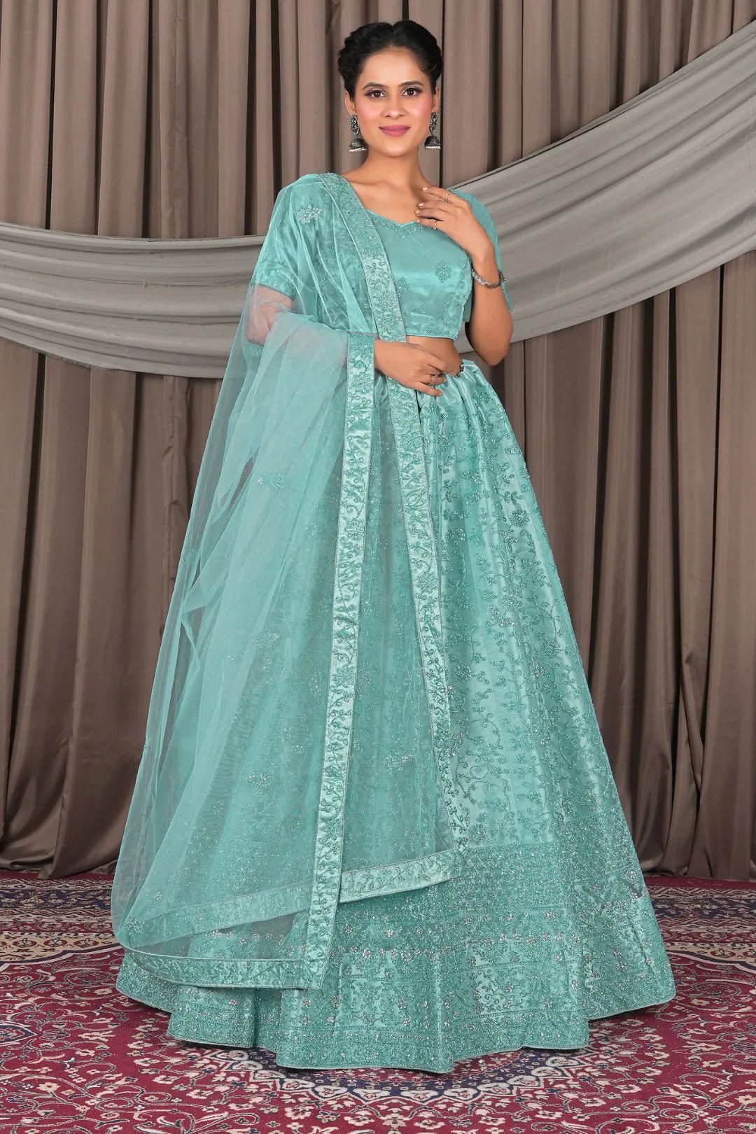 Sea Green Party Wear Net Lehenga Choli For Women - Gajiwala