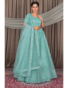 Sea Green Party Wear Net Lehenga Choli For Women - Gajiwala