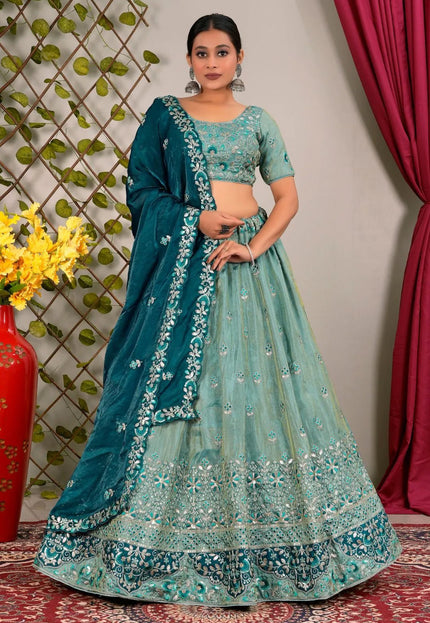 Sea Green Party Wear Viscose Lehenga Choli For Girls - Gajiwala