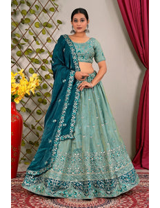 Sea Green Party Wear Viscose Lehenga Choli For Girls - Gajiwala