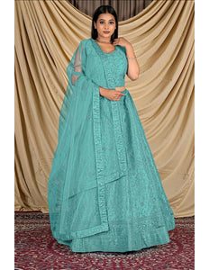 Sea Green Readymade Net Lehenga Choli For Weddings - Gajiwala