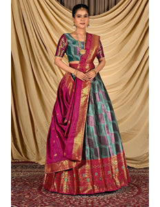 Sea Green Silk Half Saree Lehenga With Zari work - Gajiwala
