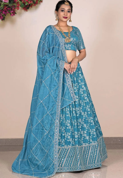 Sea Green Viscose Fabric Half Saree For Women - Gajiwala