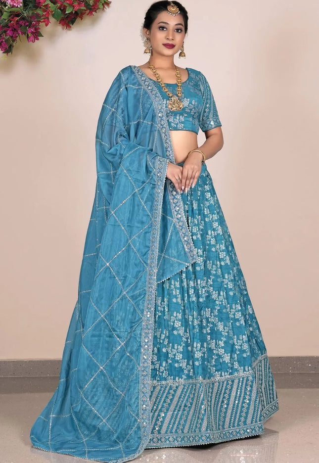 Sea Green Viscose Fabric Half Saree For Women - Gajiwala