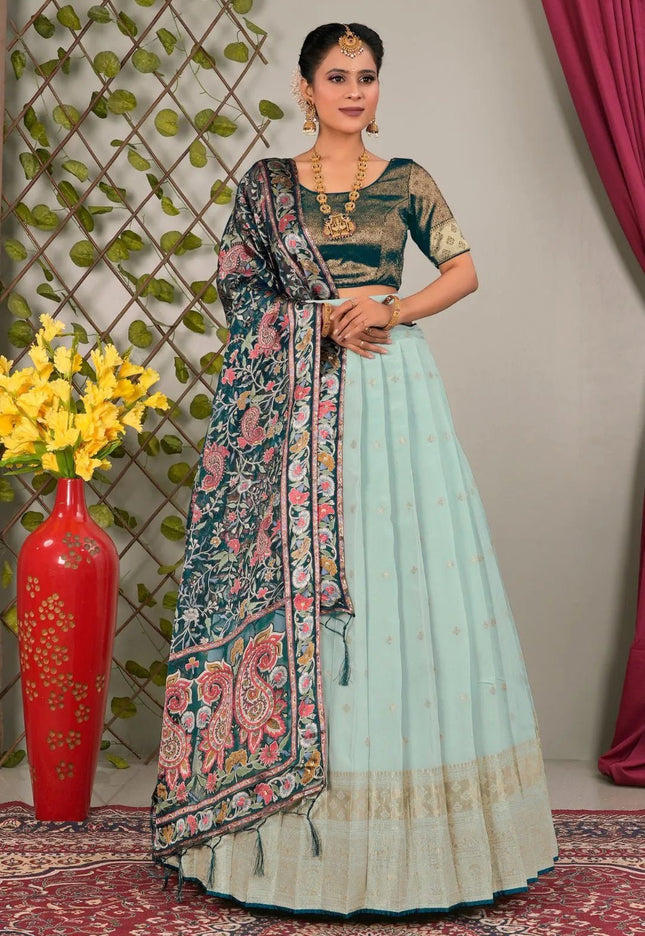 Sea Green Viscose Semi - Stitched Lehenga For Women - Gajiwala