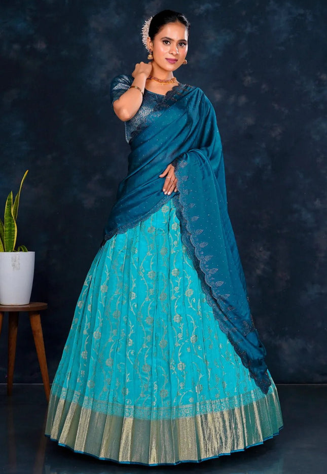 Sea Green Viscose Silk Lehenga Choli With Zari Work - Gajiwala