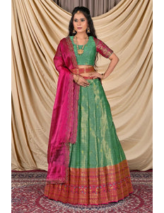 Sea Green Zari Silk Lehenga Choli With Zari Woven - Gajiwala