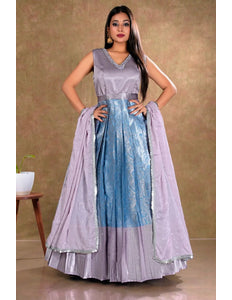 Sky Blue Banarasi Long Dress with Zari work for Women - Gajiwala
