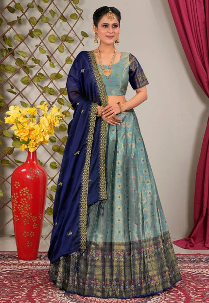 Sky Blue Banarasi Zari Silk Lehenga Choli for Women - Gajiwala