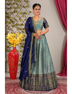 Sky Blue Banarasi Zari Silk Lehenga Choli for Women - Gajiwala