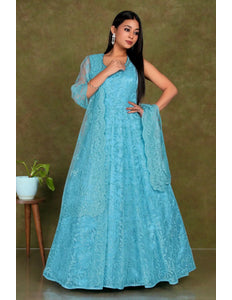 Sky Blue Colour Party Wear Net Gown For Women - Gajiwala