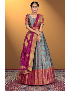 Sky Blue Jacquard Silk With Digital Print Latest Lehenga Choli - Gajiwala