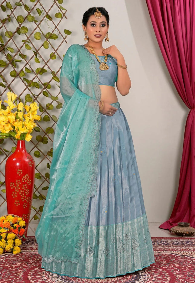 Sky Blue Latest Jacquard Silk Zari Weaving Lehenga Choli - Gajiwala