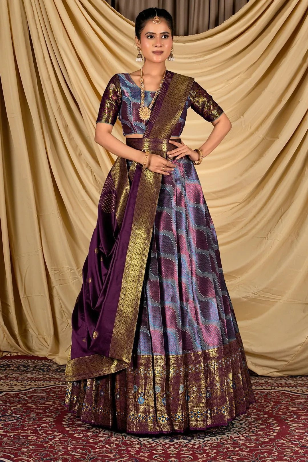 Sky Blue Silk Half Saree Lehenga With Zari Work - Gajiwala