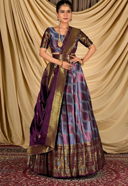 Sky Blue Silk Half Saree Lehenga With Zari Work - Gajiwala