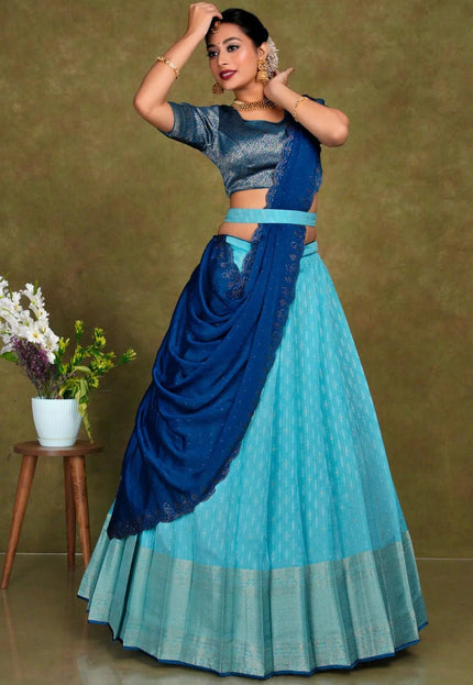 Sky Blue Stylish Lehenga Choli With Zari Woven For Women - Gajiwala