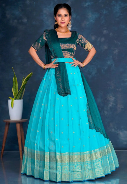 Sky Blue Viscose Silk Lehenga Choli With Zari Weaving - Gajiwala