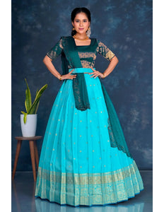 Sky Blue Viscose Silk Lehenga Choli With Zari Weaving - Gajiwala