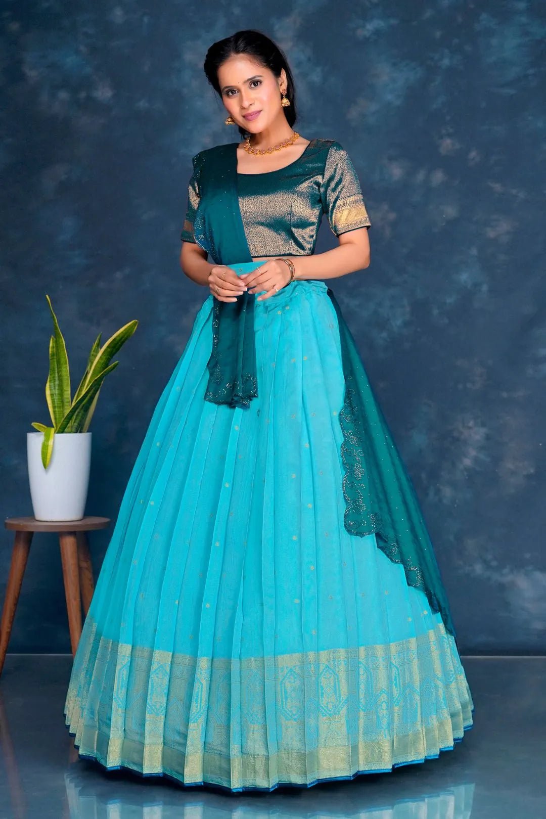 Sky Blue Viscose Silk Lehenga Choli With Zari Weaving - Gajiwala