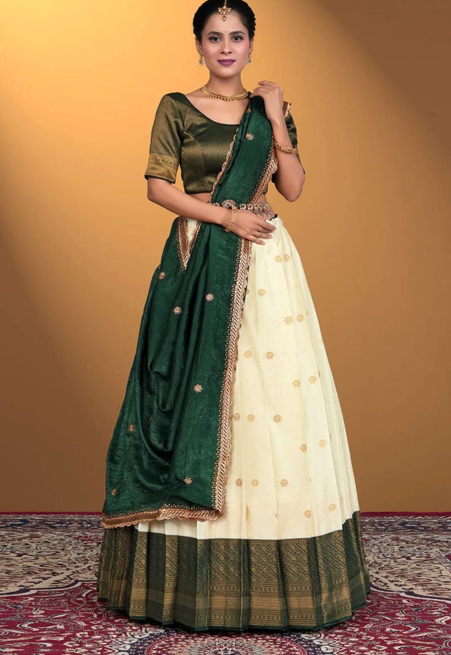 Tussar Banarasi Silk Half Saree With Zari Weaving - Gajiwala