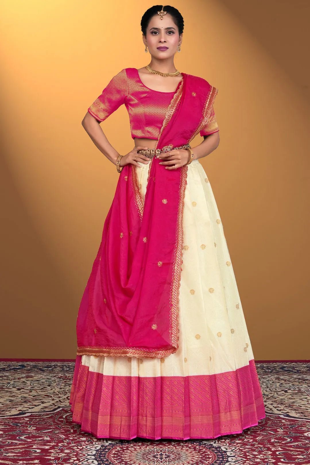 Tussar Banarasi Silk Half Saree With Zari Weaving - Gajiwala