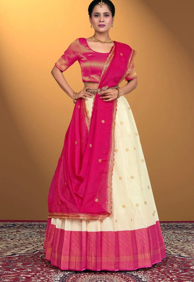 Tussar Banarasi Silk Half Saree With Zari Weaving - Gajiwala