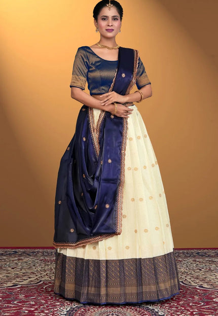 Tussar Banarasi Silk Half Saree With Zari Weaving - Gajiwala