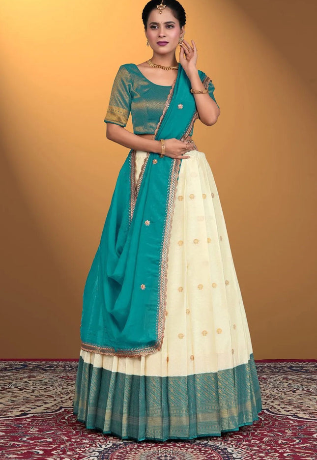 Tussar Banarasi Silk Half Saree With Zari Weaving - Gajiwala