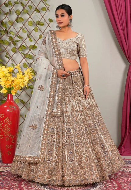 White Latest Embroidery Net Lehenga Choli For Women - Gajiwala