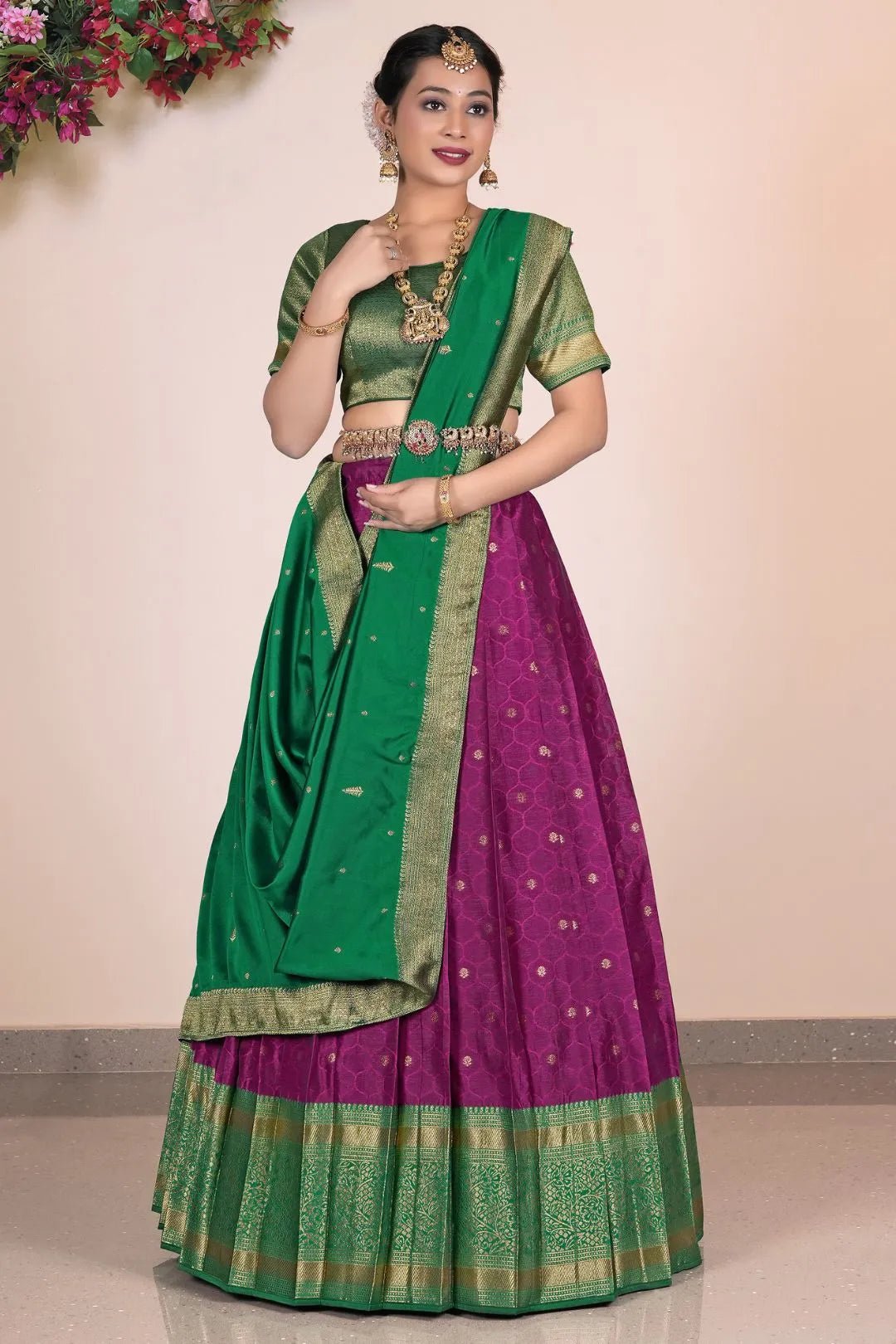 Wine Banarasi Pattu Pavadai For Women - Gajiwala