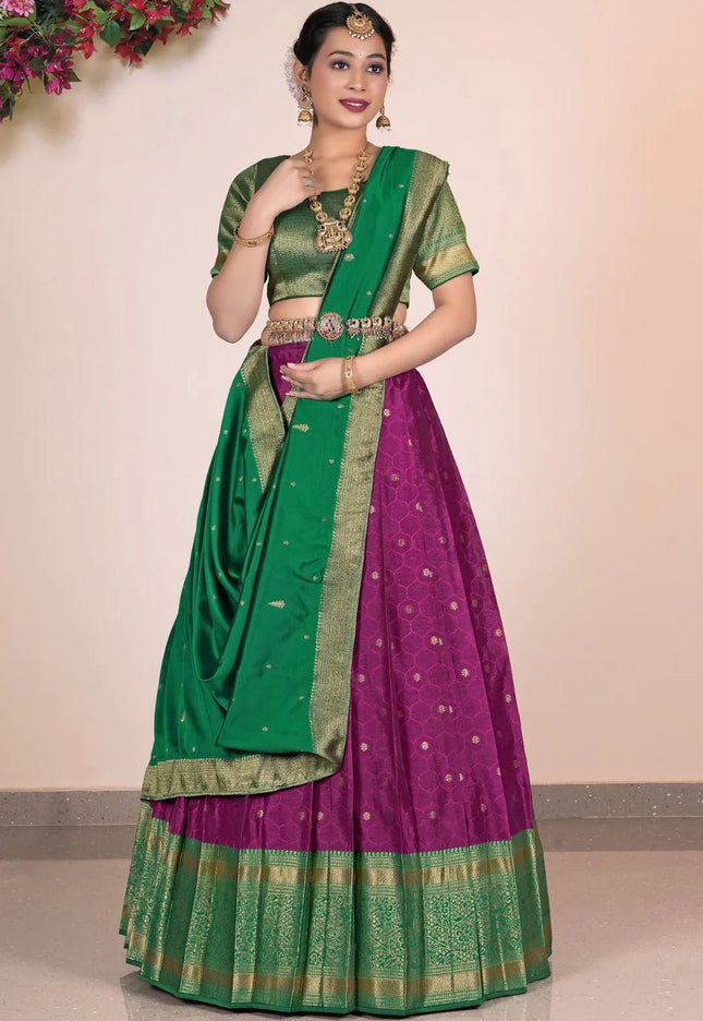 Wine Banarasi Pattu Pavadai For Women - Gajiwala