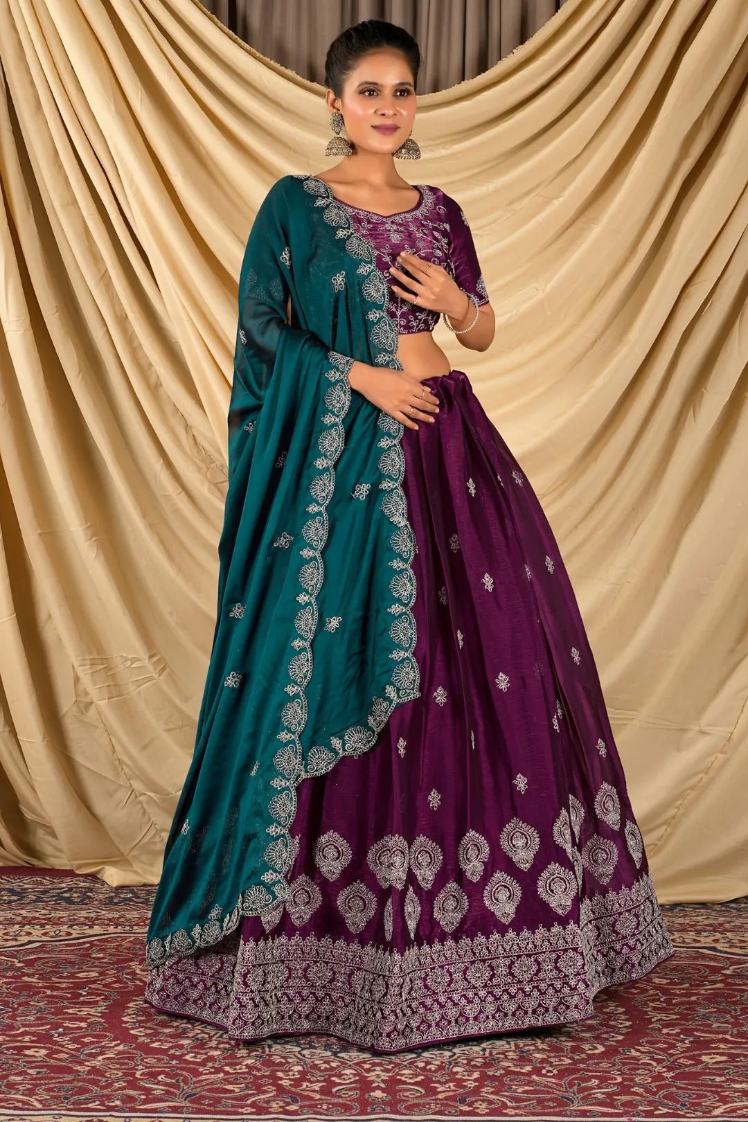 Wine Barbery Silk Lehenga Choli With Rangoli Dupatta - Gajiwala